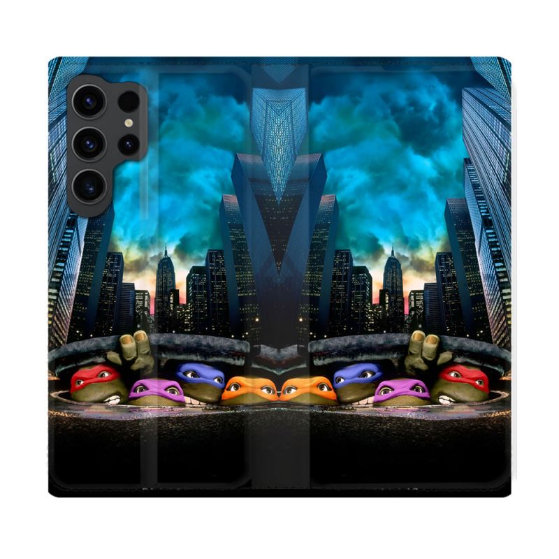 Housse Cuir Portefeuille Pour Samsung Galaxy S23 Ultra Tortue Ninja Ville