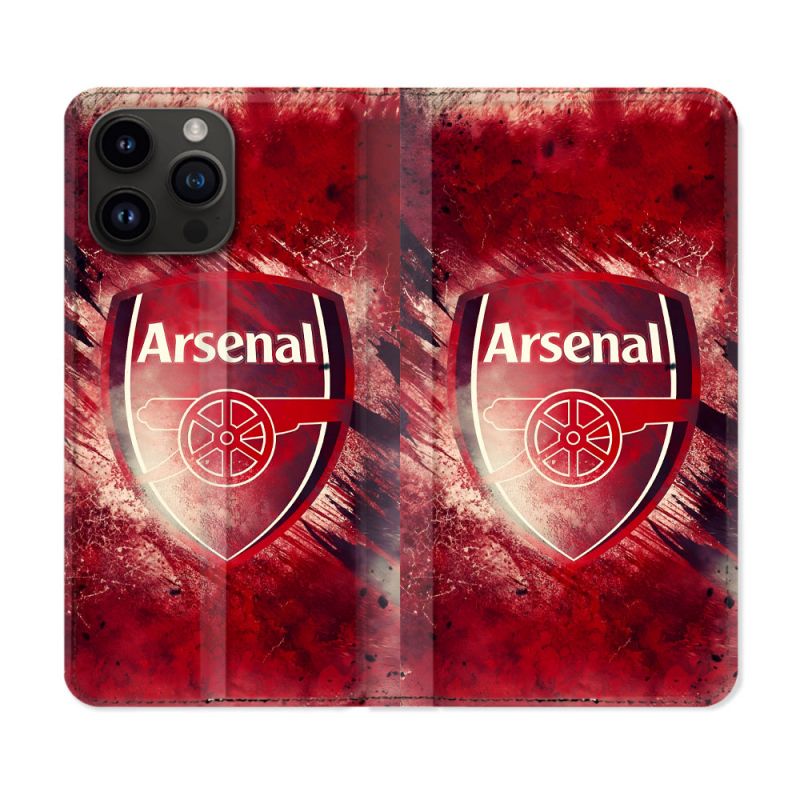 Housse Cuir Portefeuille Pour Iphone 15 Pro Plus Foot Arsenal