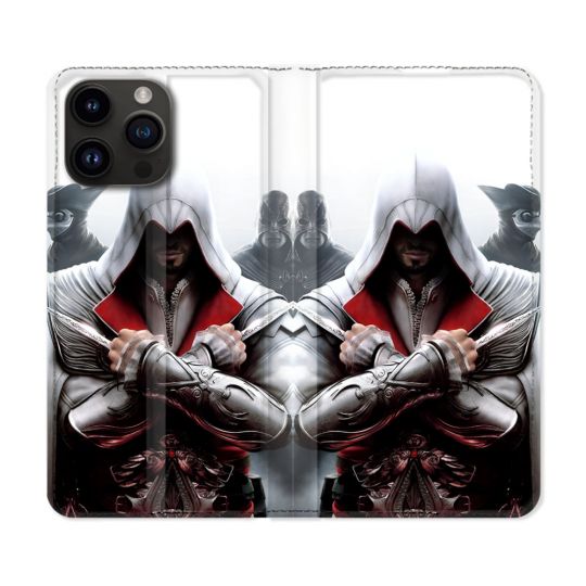Housse Cuir Portefeuille Pour Iphone 15 Pro Plus Assassin Creed Mask