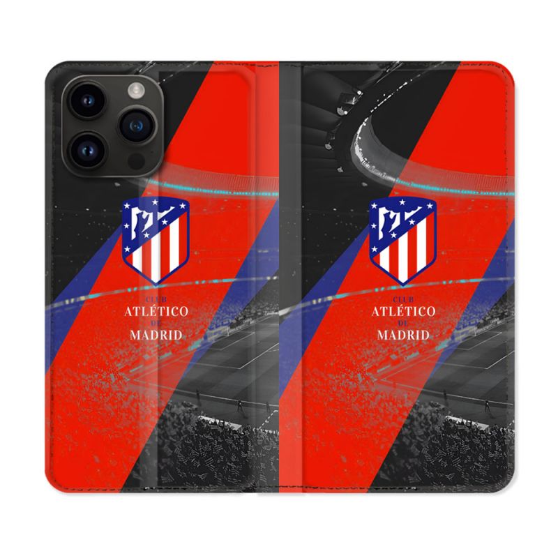 Housse Cuir Portefeuille Pour Iphone 15 Pro Plus Foot Athletico Madrid