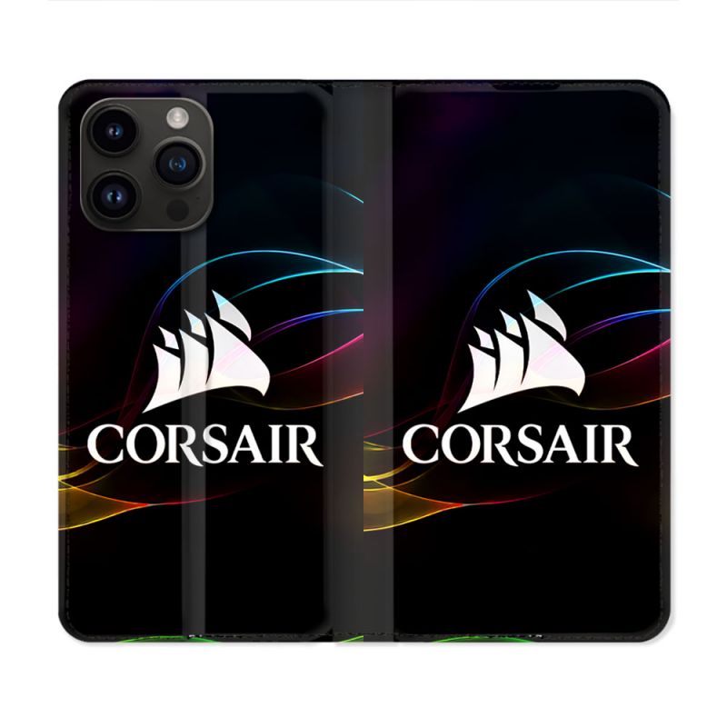 Housse Cuir Portefeuille Pour Iphone 15 Pro Plus Corsair