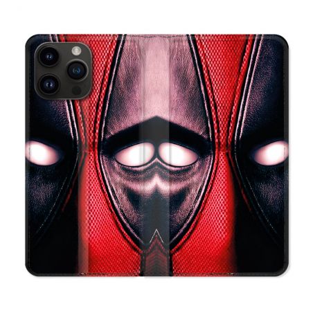 Housse Cuir Portefeuille Pour Iphone 15 Pro Plus Deadpool Yeux