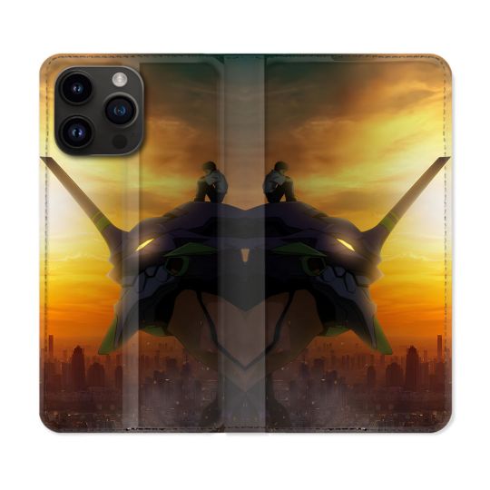 Housse Cuir Portefeuille Pour Iphone 15 Pro Plus Manga Evangelion