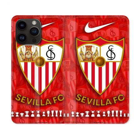 Housse Cuir Portefeuille Pour Iphone 15 Pro Plus Foot FC Sevilla