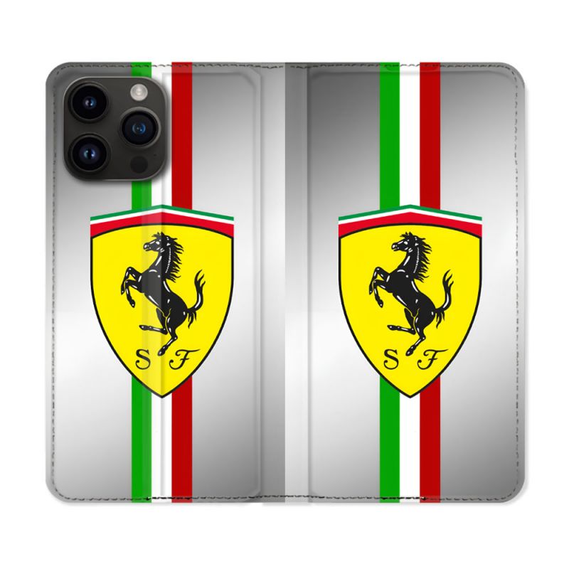 Housse Cuir Portefeuille Pour Iphone 15 Pro Plus Ferrari Ligne