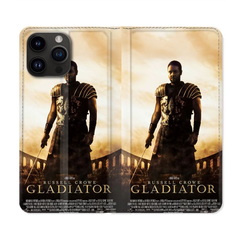 Housse Cuir Portefeuille Pour Iphone 15 Pro Plus Gladiator Affiche