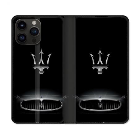 Housse Cuir Portefeuille Pour Iphone 15 Pro Plus Maserati