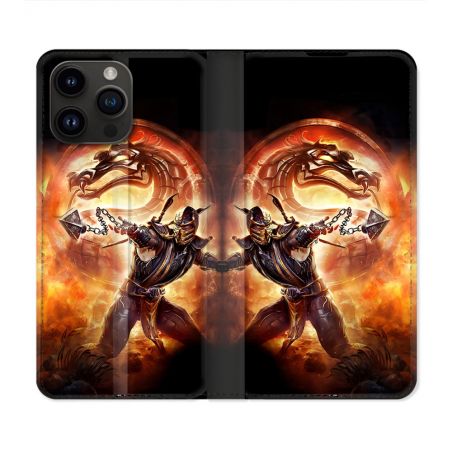 Housse Cuir Portefeuille Pour Iphone 15 Pro Plus Mortal Combat