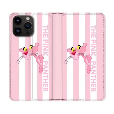 Housse Cuir Portefeuille Pour Iphone 15 Pro Plus Panthere Rose
