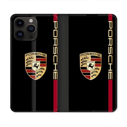 Housse Cuir Portefeuille Pour Iphone 15 Pro Plus Porsche Line