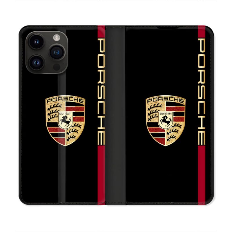 Housse Cuir Portefeuille Pour Iphone 15 Pro Plus Porsche Line