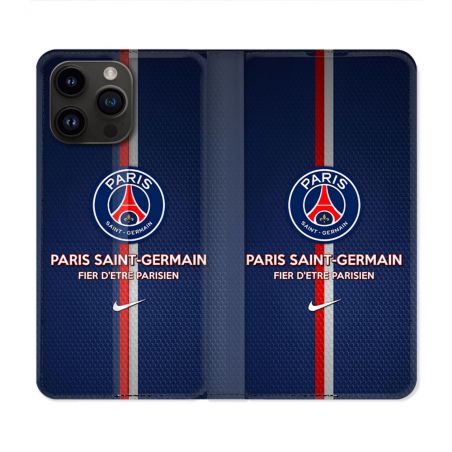 Housse Cuir Portefeuille Pour Iphone 15 Pro Plus Foot PSG Fier