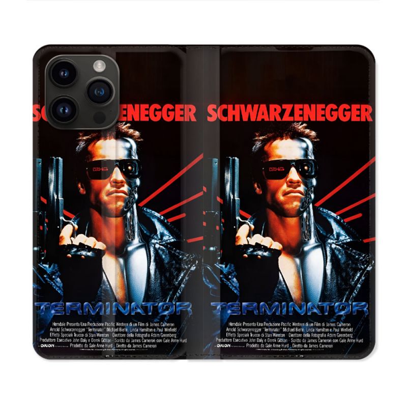 Housse Cuir Portefeuille Pour Iphone 15 Pro Plus Terminator