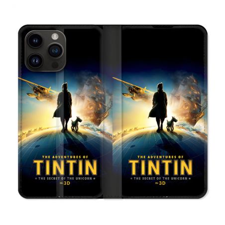 Housse Cuir Portefeuille Pour Iphone 15 Pro Plus Tintin Affiche