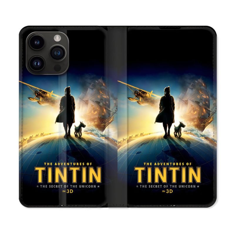 Housse Cuir Portefeuille Pour Iphone 15 Pro Plus Tintin Affiche