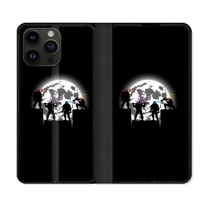 Housse Cuir Portefeuille Pour Iphone 15 Pro Plus Tortue Ninja Ombre