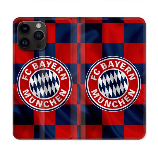 Housse Cuir Portefeuille Pour Iphone 15 Pro (6.1) Foot Bayern Munich Carreaux