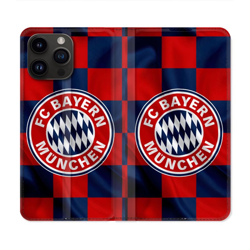 Housse Cuir Portefeuille Pour Iphone 15 Pro (6.1) Foot Bayern Munich Carreaux