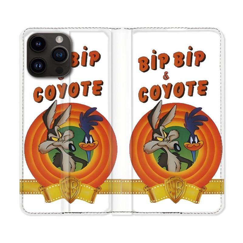 Housse Cuir Portefeuille Pour Iphone 15 Pro (6.1) Bip Bip Coyote