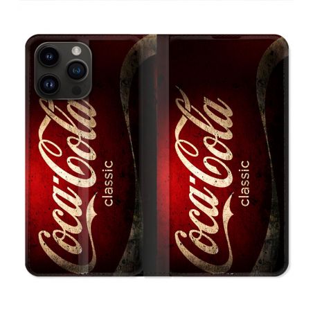 Housse Cuir Portefeuille Pour Iphone 15 Pro (6.1) Coca Cola Classique