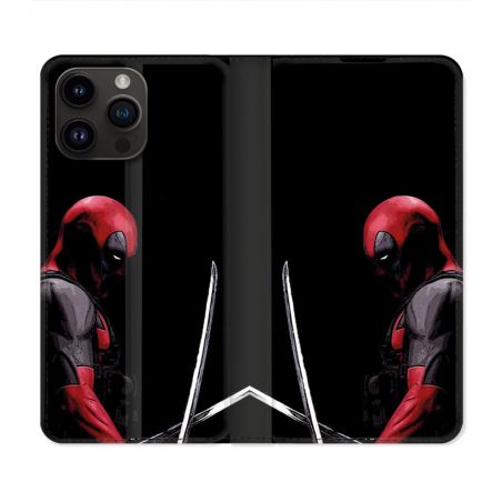 Housse Cuir Portefeuille Pour Iphone 15 Pro (6.1) Deadpool Epee
