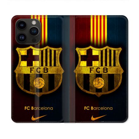 Housse Cuir Portefeuille Pour Iphone 15 Pro (6.1) Foot FC Barcelone Vintage