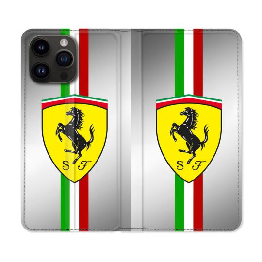 Housse Cuir Portefeuille Pour Iphone 15 Pro (6.1) Ferrari Ligne