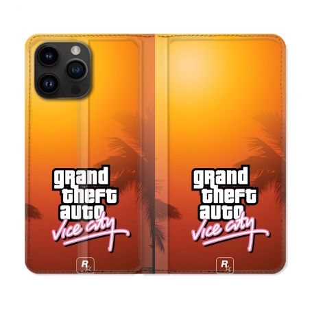 Housse Cuir Portefeuille Pour Iphone 15 Pro (6.1) GTA Vice City