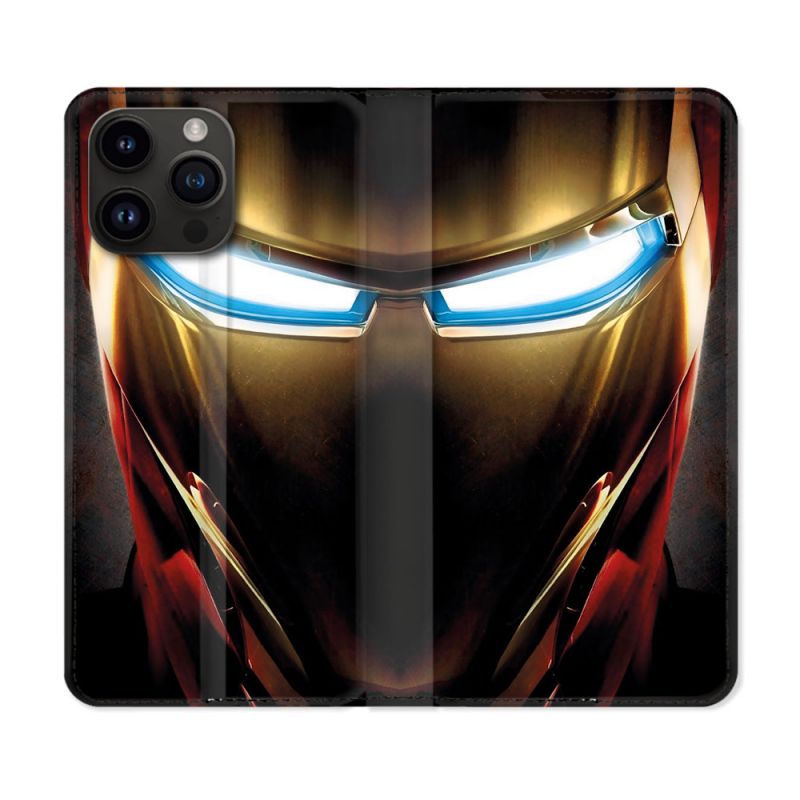 Housse Cuir Portefeuille Pour Iphone 15 Pro (6.1) Iron Man Casque