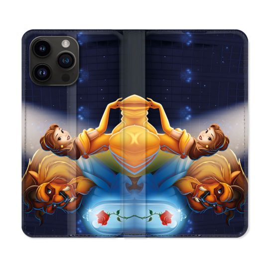 Housse Cuir Portefeuille Pour Iphone 15 Pro (6.1) La Belle et La Bête