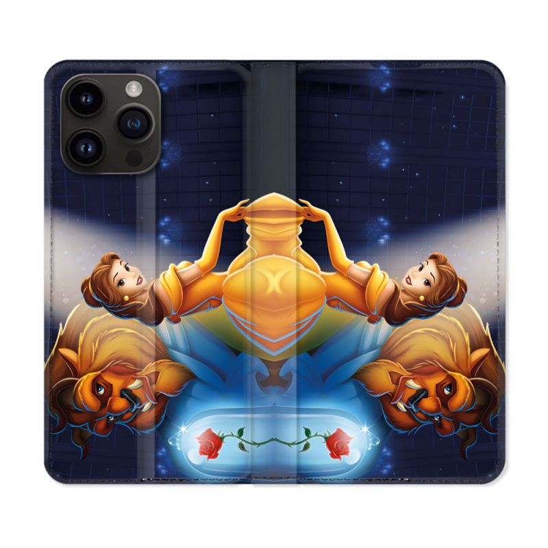Housse Cuir Portefeuille Pour Iphone 15 Pro (6.1) La Belle et La Bête
