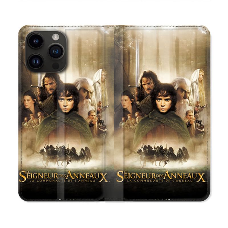 Housse Cuir Portefeuille Pour Iphone 15 Pro (6.1) Le seigneur Des Anneaux Affiche