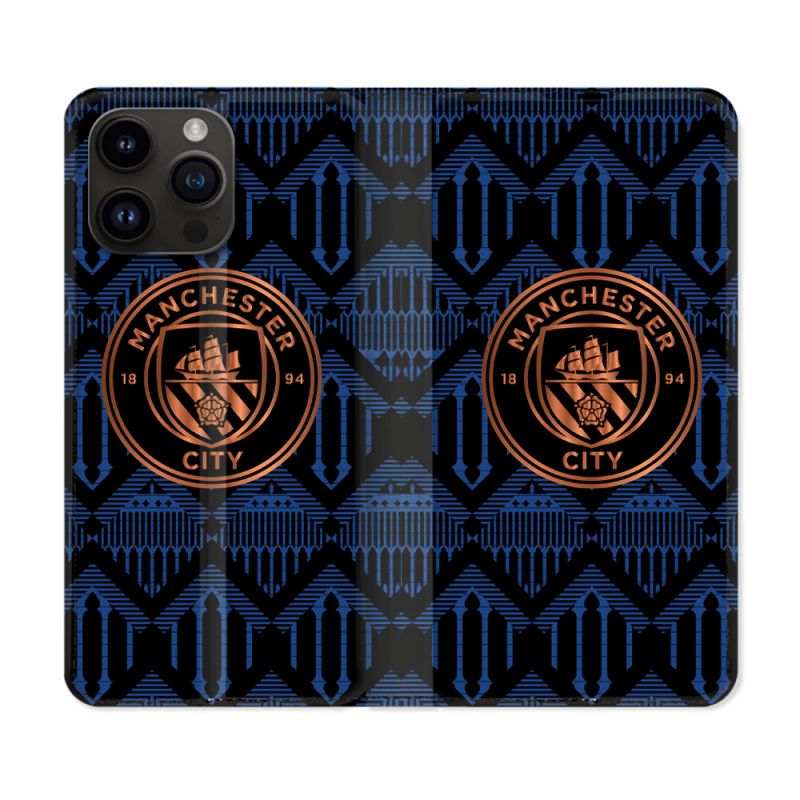 Housse Cuir Portefeuille Pour Iphone 15 Pro (6.1) Foot Manchester City