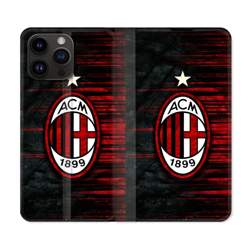 Housse Cuir Portefeuille Pour Iphone 15 Pro (6.1) Foot Milan AC