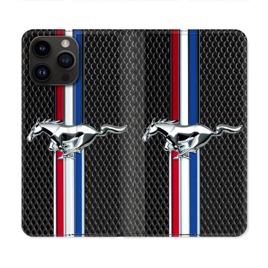 Housse Cuir Portefeuille Pour Iphone 15 Pro (6.1) Mustang