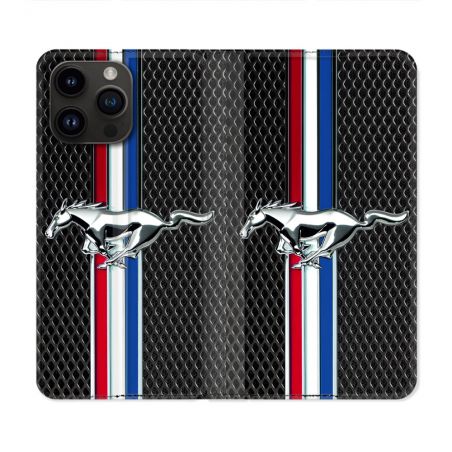 Housse Cuir Portefeuille Pour Iphone 15 Pro (6.1) Mustang