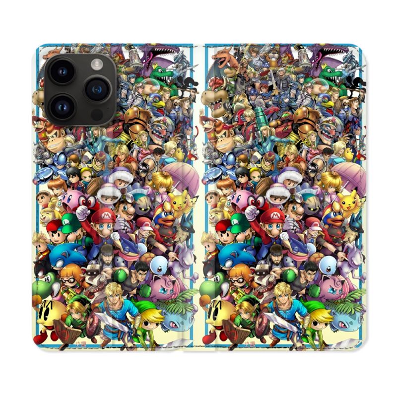 Housse Cuir Portefeuille Pour Iphone 15 Pro (6.1) Nintendo