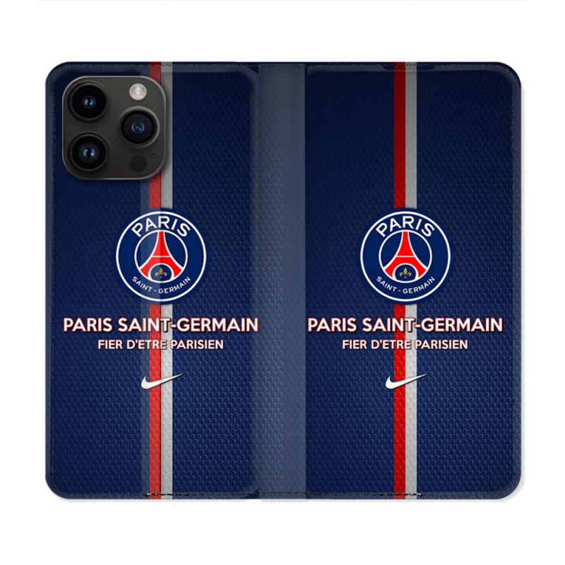 Housse Cuir Portefeuille Pour Iphone 15 Pro (6.1) Foot PSG Fier