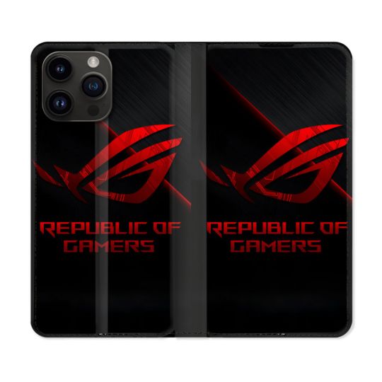 Housse Cuir Portefeuille Pour Iphone 15 Pro (6.1) ROG Rouge