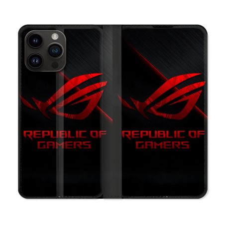 Housse Cuir Portefeuille Pour Iphone 15 Pro (6.1) ROG Rouge