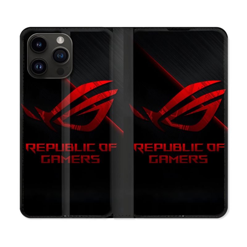 Housse Cuir Portefeuille Pour Iphone 15 Pro (6.1) ROG Rouge