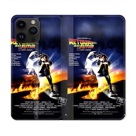 Housse Cuir Portefeuille Pour Iphone 15 Pro (6.1) Retour Vers Le Futur Affiche