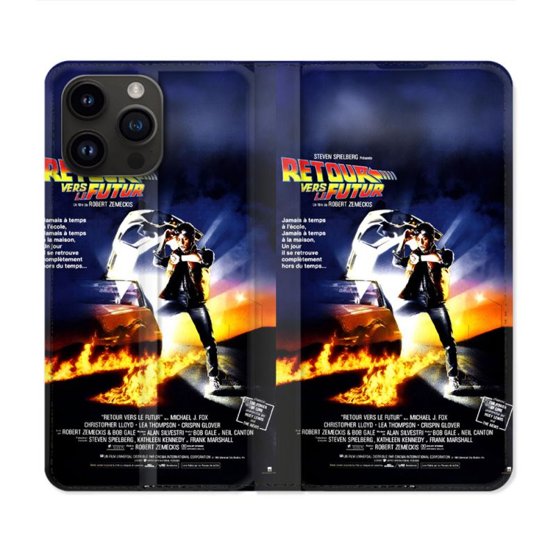Housse Cuir Portefeuille Pour Iphone 15 Pro (6.1) Retour Vers Le Futur Affiche