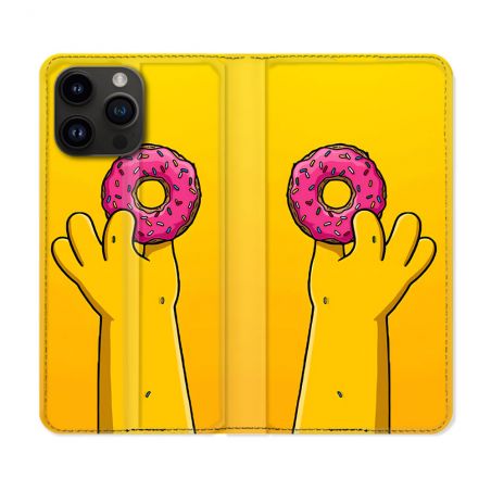 Housse Cuir Portefeuille Pour Iphone 15 Pro (6.1) Simpson Donuts