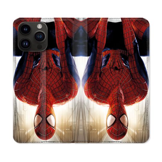 Housse Cuir Portefeuille Pour Iphone 15 Pro (6.1) Spiderman Invers