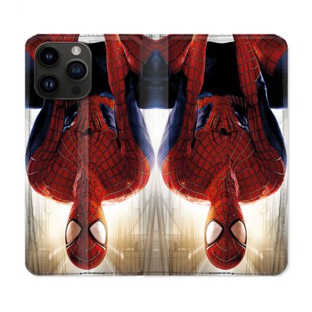 Housse Cuir Portefeuille Pour Iphone 15 Pro (6.1) Spiderman Invers