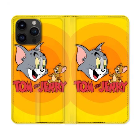 Housse Cuir Portefeuille Pour Iphone 15 Pro (6.1) Tom Jerry