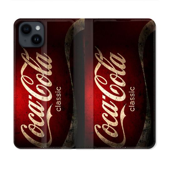 Housse Cuir Portefeuille Pour Iphone 15 Plus (6.7) Coca Cola Classique