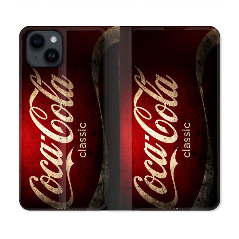 Housse Cuir Portefeuille Pour Iphone 15 Plus (6.7) Coca Cola Classique