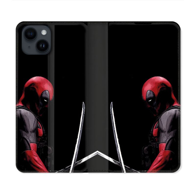 Housse Cuir Portefeuille Pour Iphone 15 Plus (6.7) Deadpool Epee